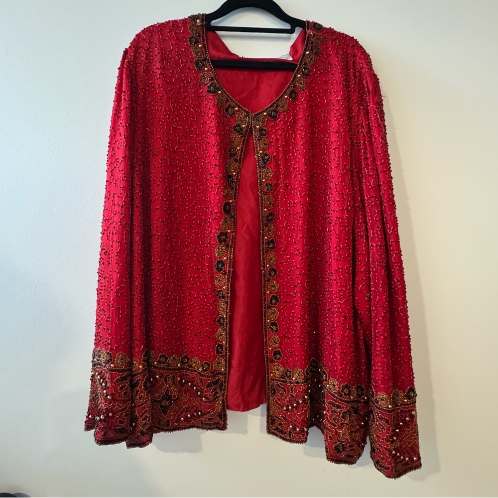 Laurence Kazar Red and Gold Embellished Jacket